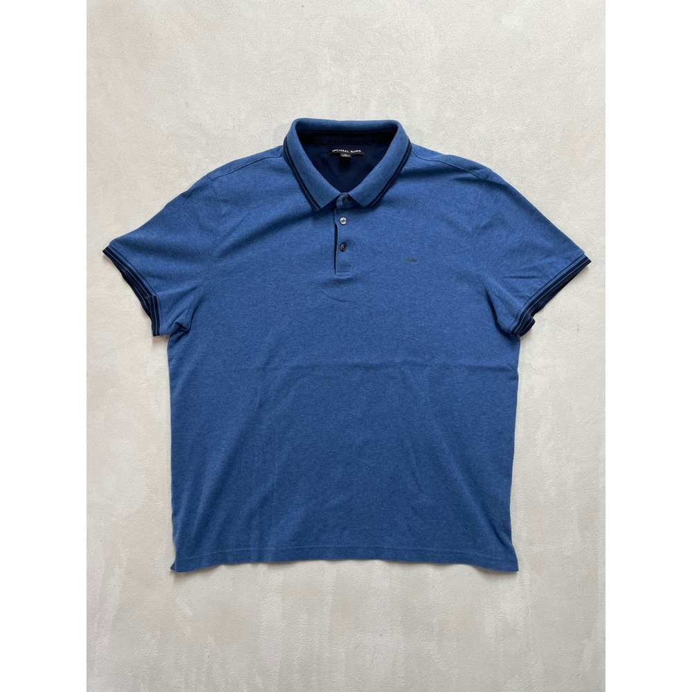 Michael Kors Mens Blue Heathered Cotton Polo Shirt XL Short Sleeve Tipped Logo